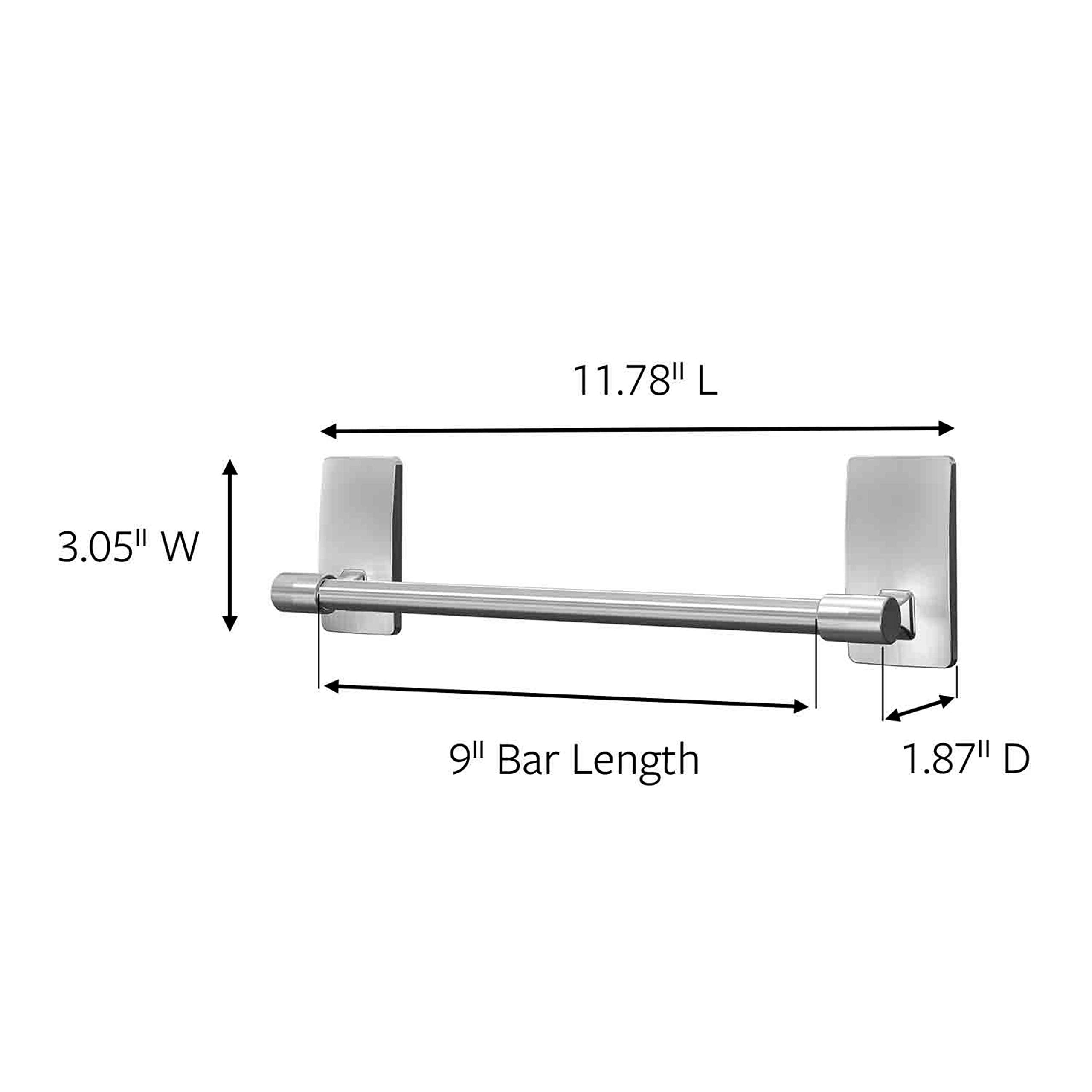 Command Hand Towel Bar Satin Nickel With 4 Water Resistant Command Strips, 9'' Hand Towel Holder, Holds Up To 3 Lb, Great For Ba